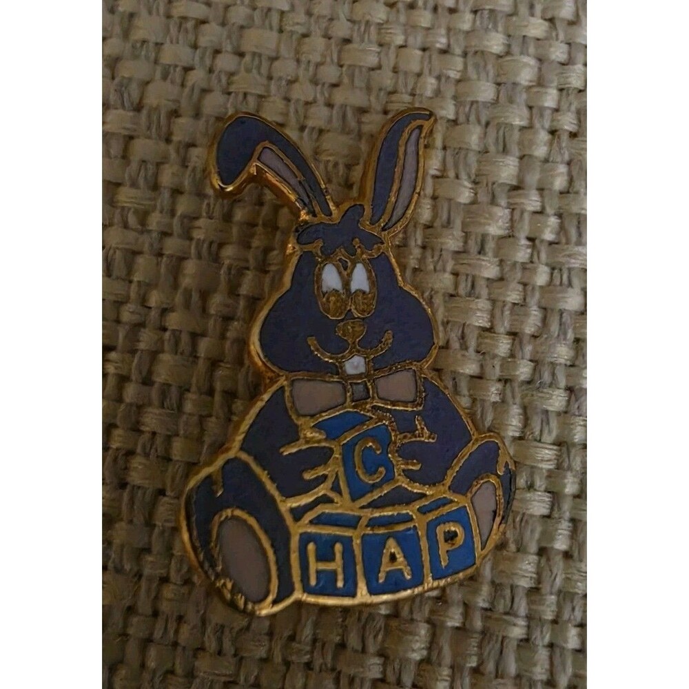 Blue Bunny Rabbit "CHAP" Gold Tone Collectible Pinback Lapel Pin